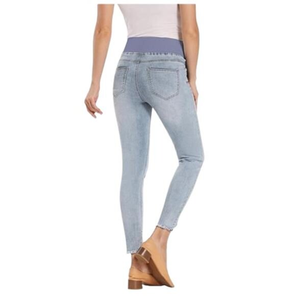 Women's Maternity Skinny Jeans Stretch Distressed Jeggings Pants Blue L - Picture 5 of 5